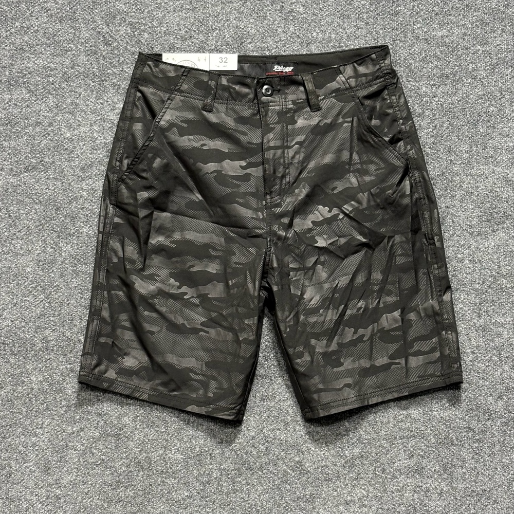 Plugg Shorts Mens 32 Black Camouflage Technical Flat Front Stretch Bermuda